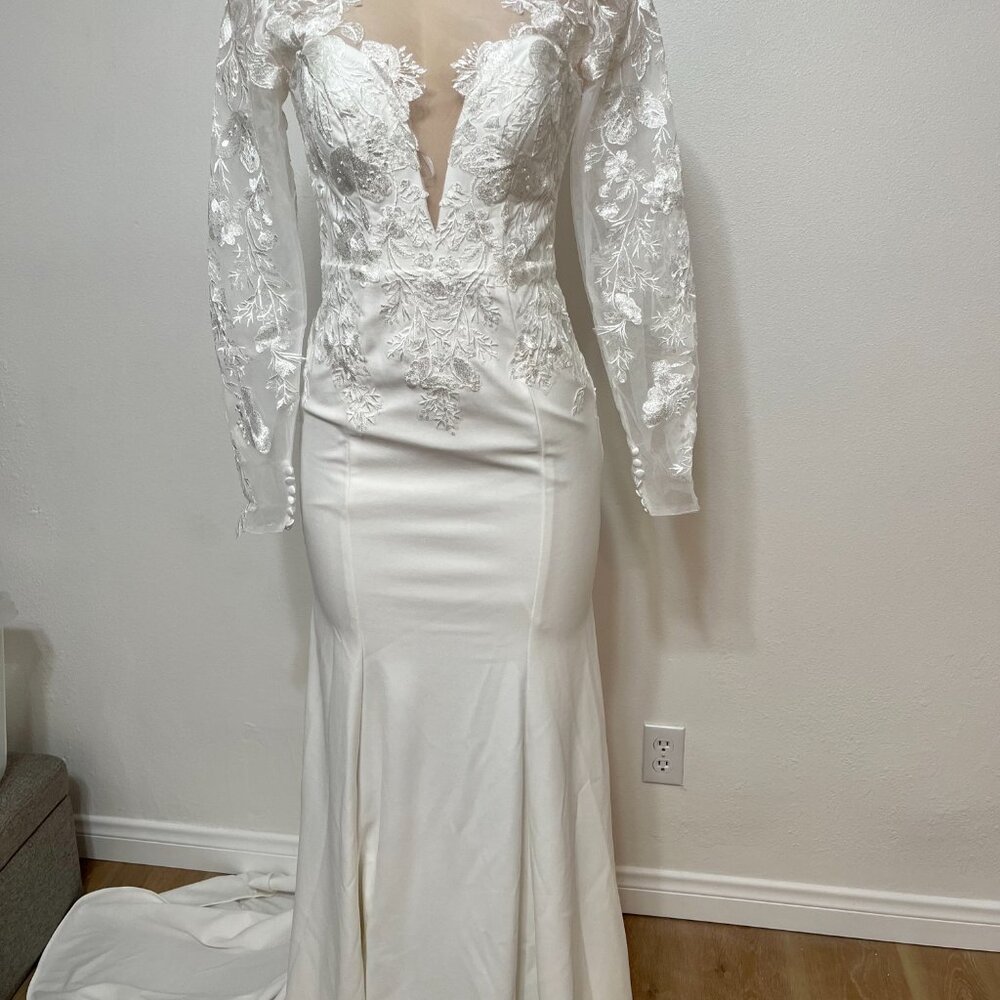 Lulus Wedding Eternity With You White Lace Long Sleeve Dress Size 2 - Picture 13 of 15